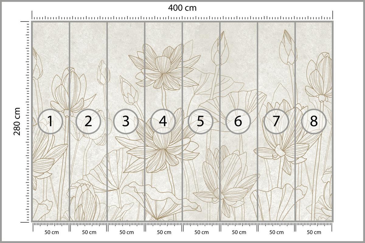 FOTOTAPETE für Wohnzimmer Linienzeichnung Blumen Pflanzen Natur 400x280 - Beige, Papier (400/280cm) - Muralo