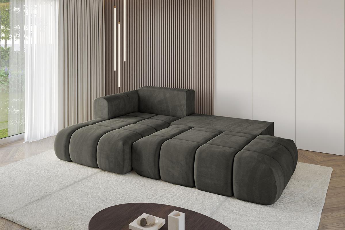 ECKSOFA Ottomane Links CLOUD-L 280x185x90 Schwarz Velours - Schwarz, Holzwerkstoff/Kunststoff (180/289cm) - ALTDECOR