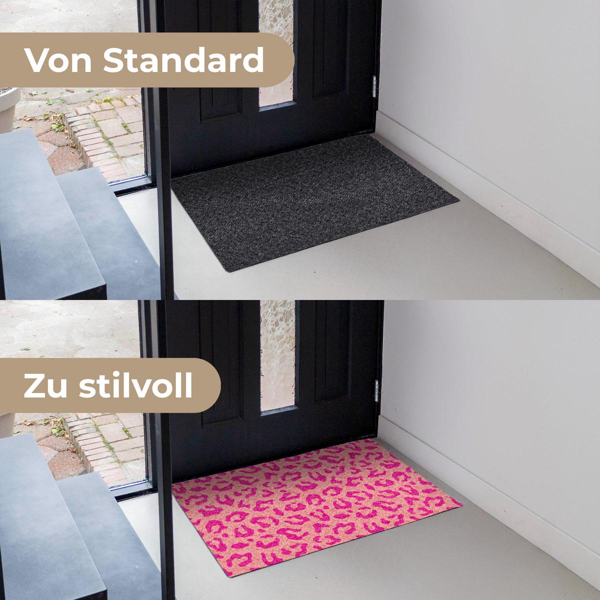 FUSSMATTE Pantherdruck - Rosa - Tierdruck - Minimalistisch Sauberlaufmatte 90x60 cm - Pink, Kunststoff (90/60cm) - MuchoWow