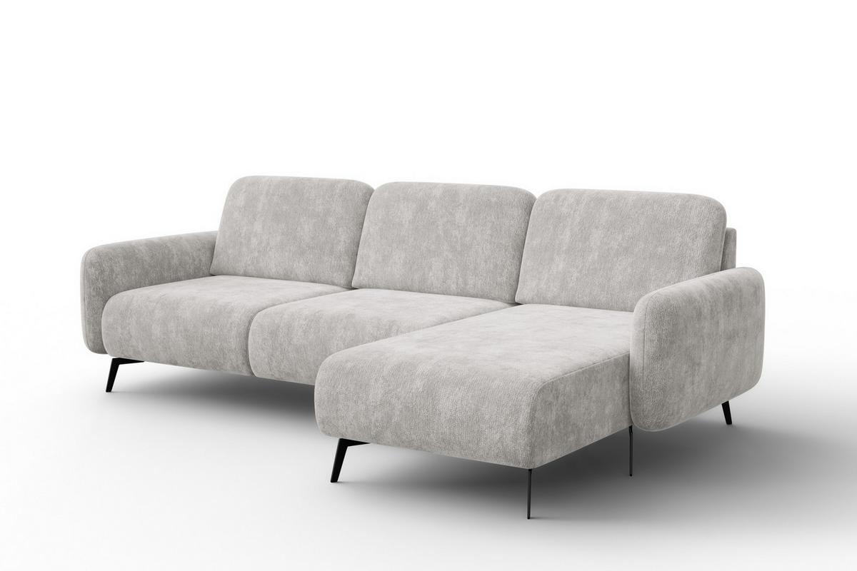 ECKSOFA FEBE 4-Sitzer RECHTS, hellgrauer Chenille-Stoff - Hellgrau/Schwarz, Holz/Textil (264/157cm) - Wozimo