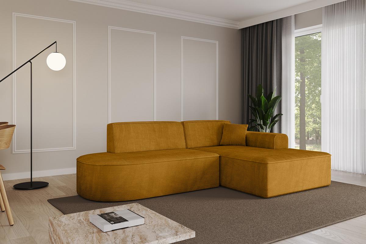 ECKSOFA Ottomane Rechts IREA-L1-v3 - 232x165x77 cm Senfgelb - Grün, Holzwerkstoff/Textil (232/165cm) - ALTDECOR