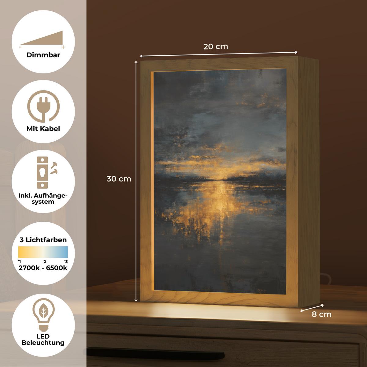 TISCHLEUCHTE Goldene Reflexion auf dem Wasser 20x30 cm - Beere, Holzwerkstoff (8/20/30cm) - OnlyWow