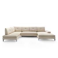 WOHNLANDSCHAFT BREZZA Beige Plüsch-Stoff mit Schlaffunktion - Beige, Holz (350/87/205cm) - MASSENO