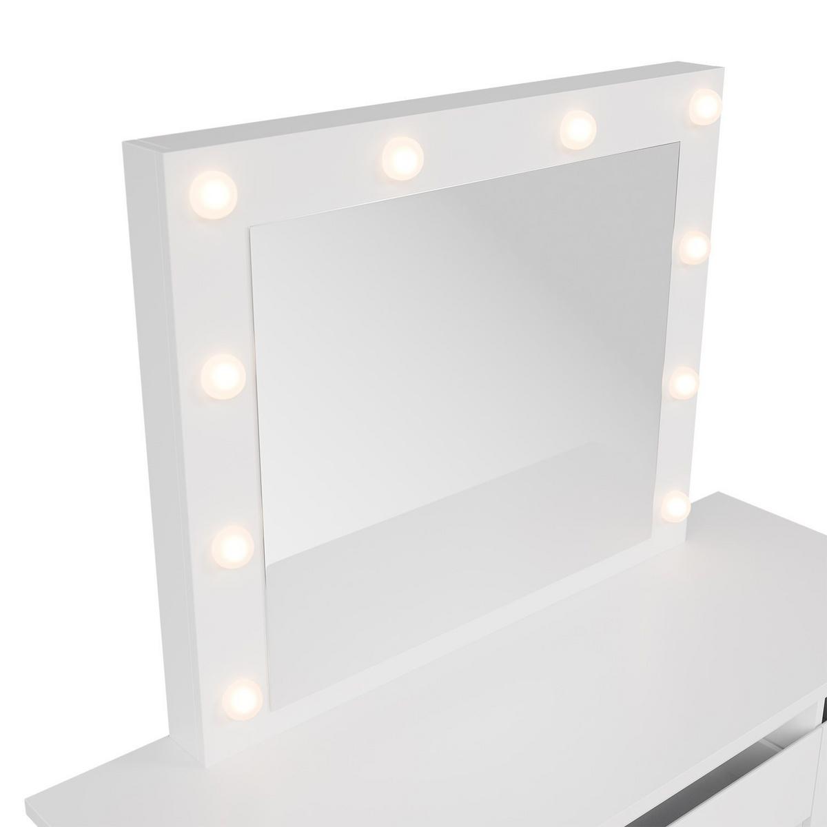 SCHMINKTISCH Talea mit LED (3 Lichtstufen) inkl Hocker Melly - Weiß, Holz (110/141/40cm) - Juskys