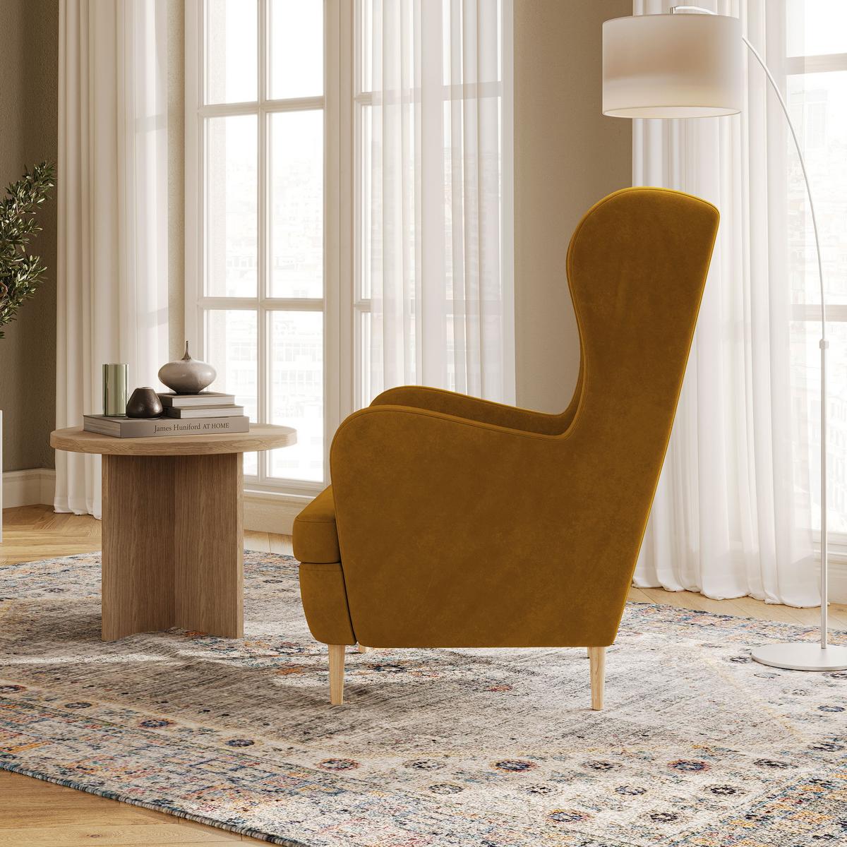 SESSEL VOGERA Ohrensessel Polstersessel, Gelb - Eichefarben/Gelb, Holzwerkstoff (78/103/85cm) - MASSENO