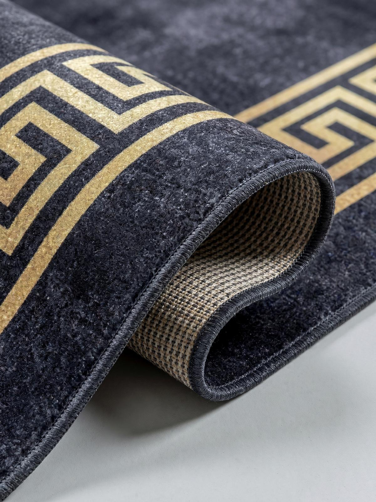 TEPPICH Flachgewebe Waschbar PIZOL in Schwarz, mit Mäander-Muster, 120 x 170 cm - Schwarz, Textil (120/170cm) - KADIMA DESIGN