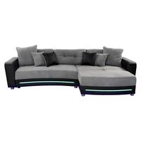 MULTIMEDIA-ECKSOFA Soundsystem RGB-LED Beleuchtung Bluetooth USB AUX-in,seitenverkehrt montierbar B322/T190/H88cm,Kunstleder Schwarz-Mikrof.Grau/15411 - Chromfarben/Schwarz, Kunststoff/Textil (322/88/190cm) - luma-home