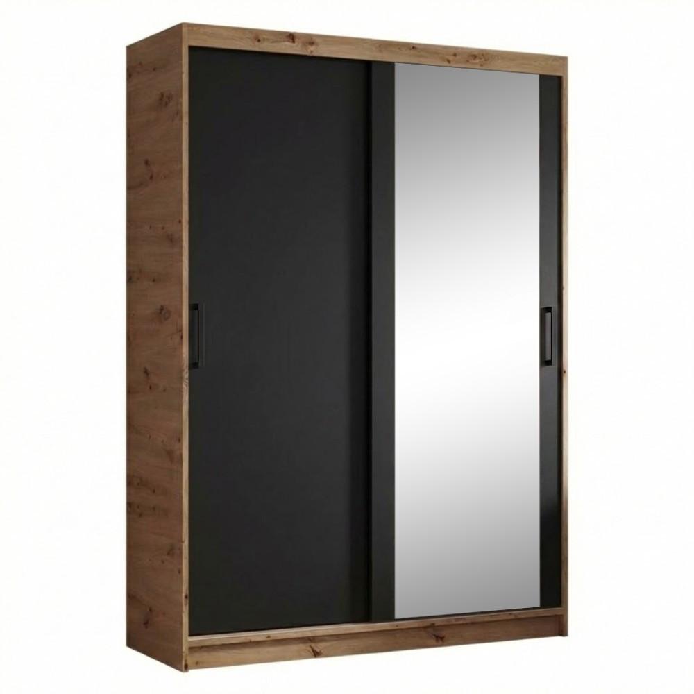 SCHWEBETÜRENSCHRANK Hela mit 2 Türen. 120 cm, eiche Artisan+Schwarz - Schwarz/Eiche Artisan, Holzwerkstoff (120/205/60cm) - Beautysofa