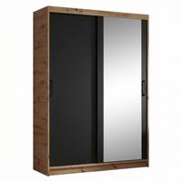 SCHWEBETÜRENSCHRANK Hela mit 2 Türen. 120 cm, eiche Artisan+Schwarz - Schwarz/Eiche Artisan, Holzwerkstoff (120/205/60cm) - Beautysofa
