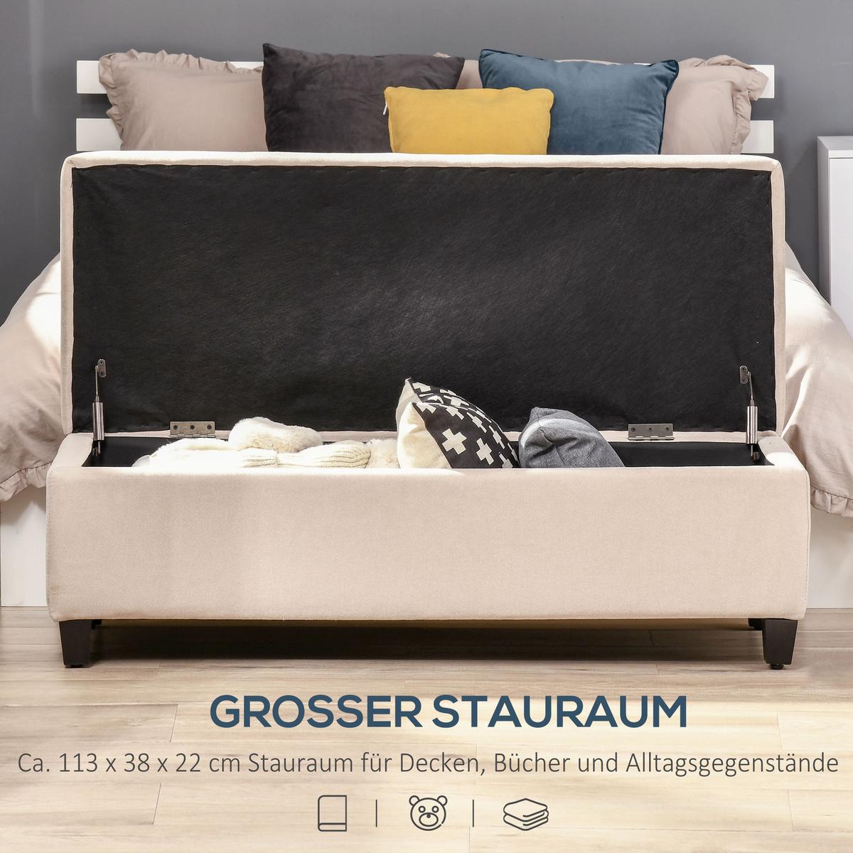 TRUHENBANK mit Stauraum Leinenoptik, Beige - Beige, Kunststoff (49/41.5/125cm) - HOMCOM