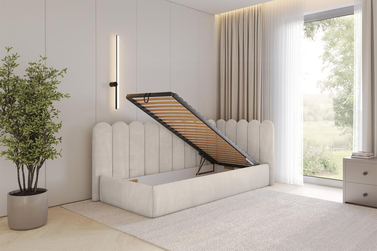 EINZELLBETT Jugendbett mit Bettkasten und Matratze H3/H4, Links - ARTY 100x200 Beige - Ecru, Holzwerkstoff/Textil (100/200cm) - ALTDECOR