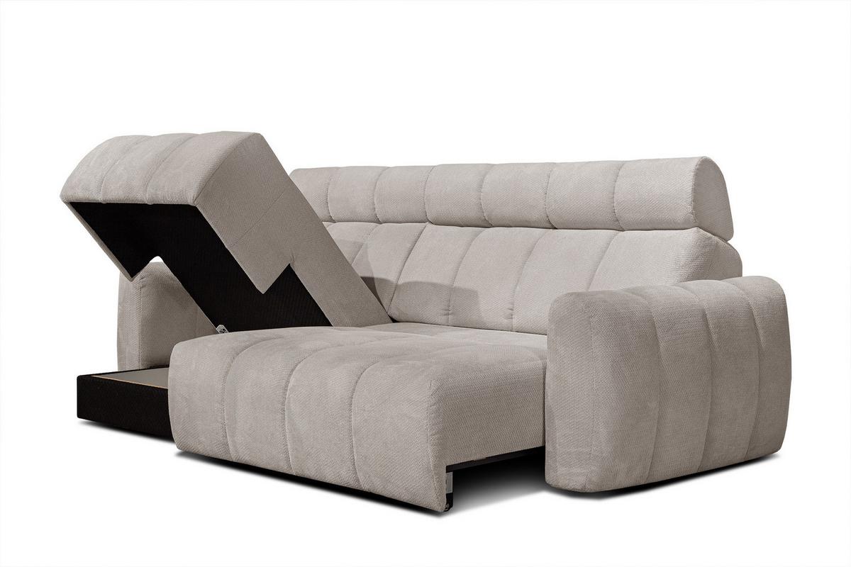 ECKSOFA KIMI 3-Sitzer, ausziehbarer Sitz, verstellbare Kopfstützen, beige - Beige/Schwarz, Holzwerkstoff/Textil (270/160cm) - Wozimo