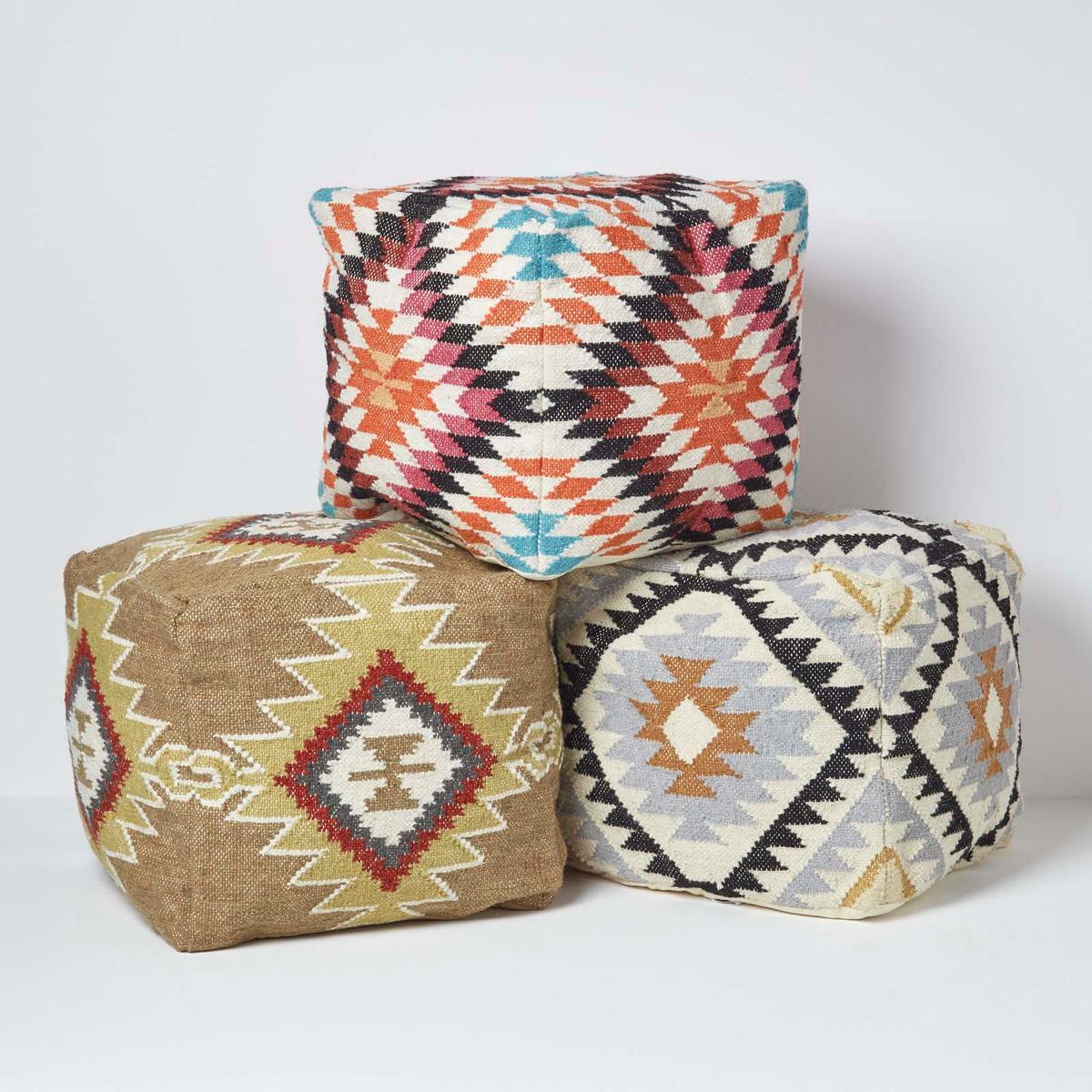 KELIM-POUF Manila mit Ethno-Muster, 43/43/43 cm - Multicolor, Textil (43/43/43cm) - Homescapes