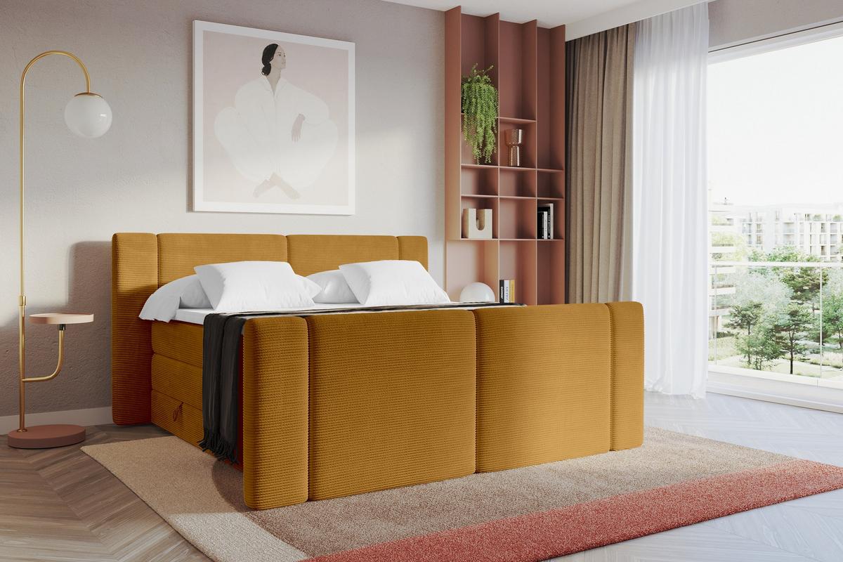BOXSPRINGBETT mit Matratze H3/H4 - EVON KING Zanozek - 180x200 cm Senfgelb - Dunkelgelb, Holzwerkstoff (180/200cm) - ALTDECOR