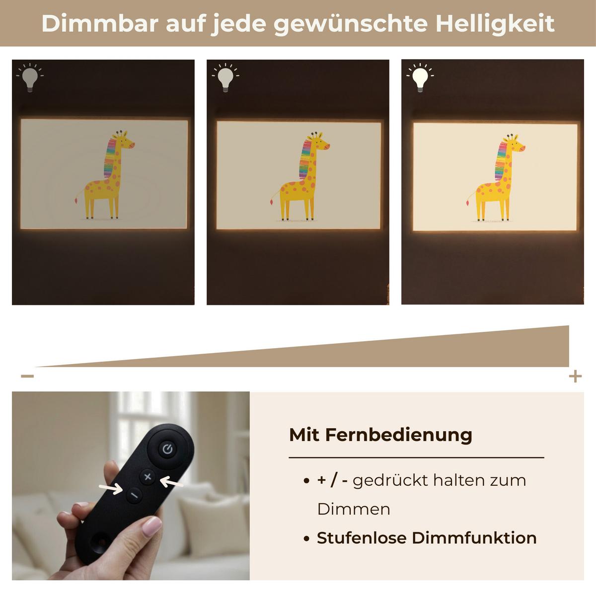 NACHTTISCHLAMPE MIT AKKU Giraffe - Regenbogenmähne - Beige 90x60 cm - Beige, Holzwerkstoff (8/90/60cm) - OnlyWow