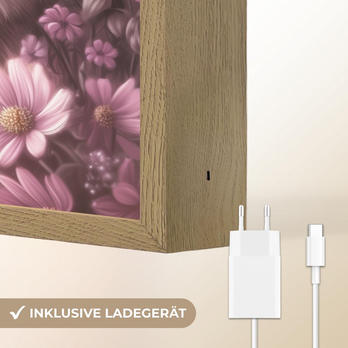 NACHTTISCHLAMPE MIT AKKU Kätzchen - Blumen - Schmetterlinge - Lila 30x40 cm - Altrosa, Holzwerkstoff (8/30/40cm) - OnlyWow