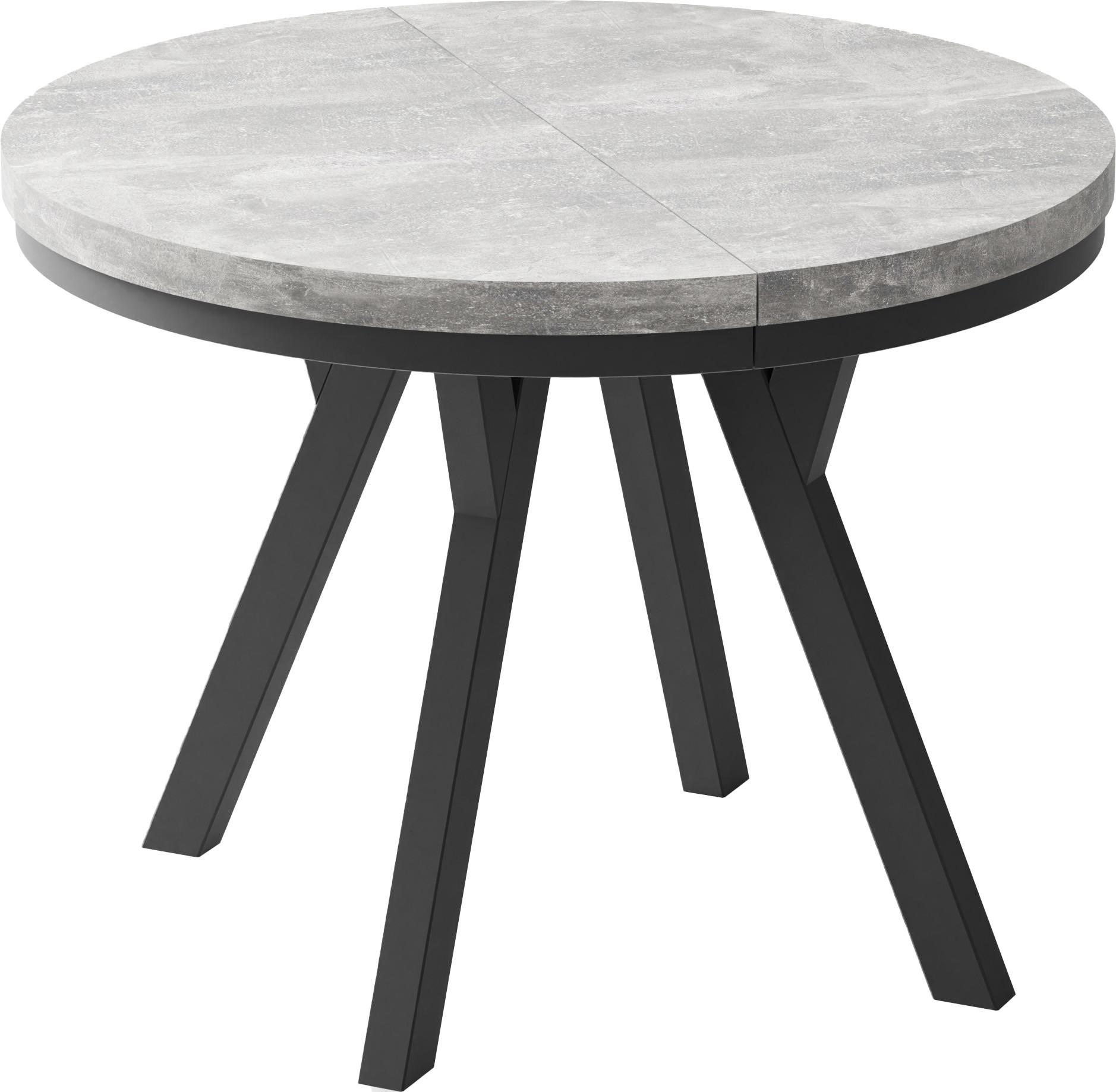 ESSTISCH Lume runder ausziehbarer, Grauer Beton 100-200/100/76 cm - Hellgrau/Schwarz, Holz/Holzwerkstoff (100/200/76cm) - WFL GROUP