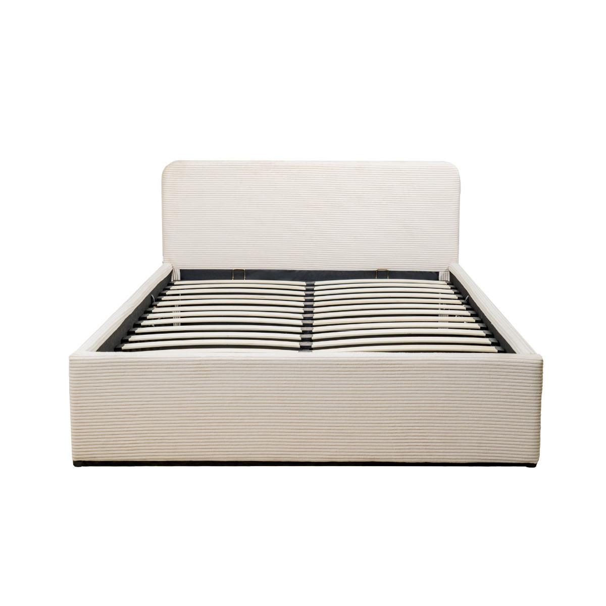 BETTKASTEN 160x200 cm mit kopfteil bezogen mit beigem - livy - Beige, Holz (200/160cm) - Calicosy