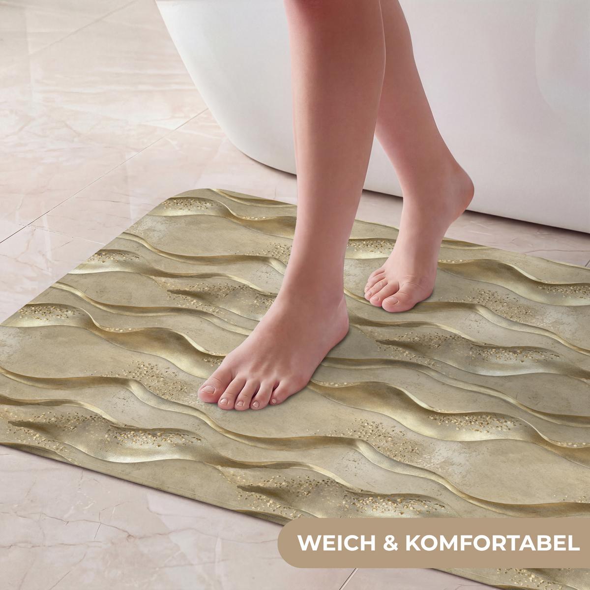 BADEMATTE Wellen - Muster - Gold 80x50 cm - Messingfarben, Textil (80/50cm) - OnlyWow