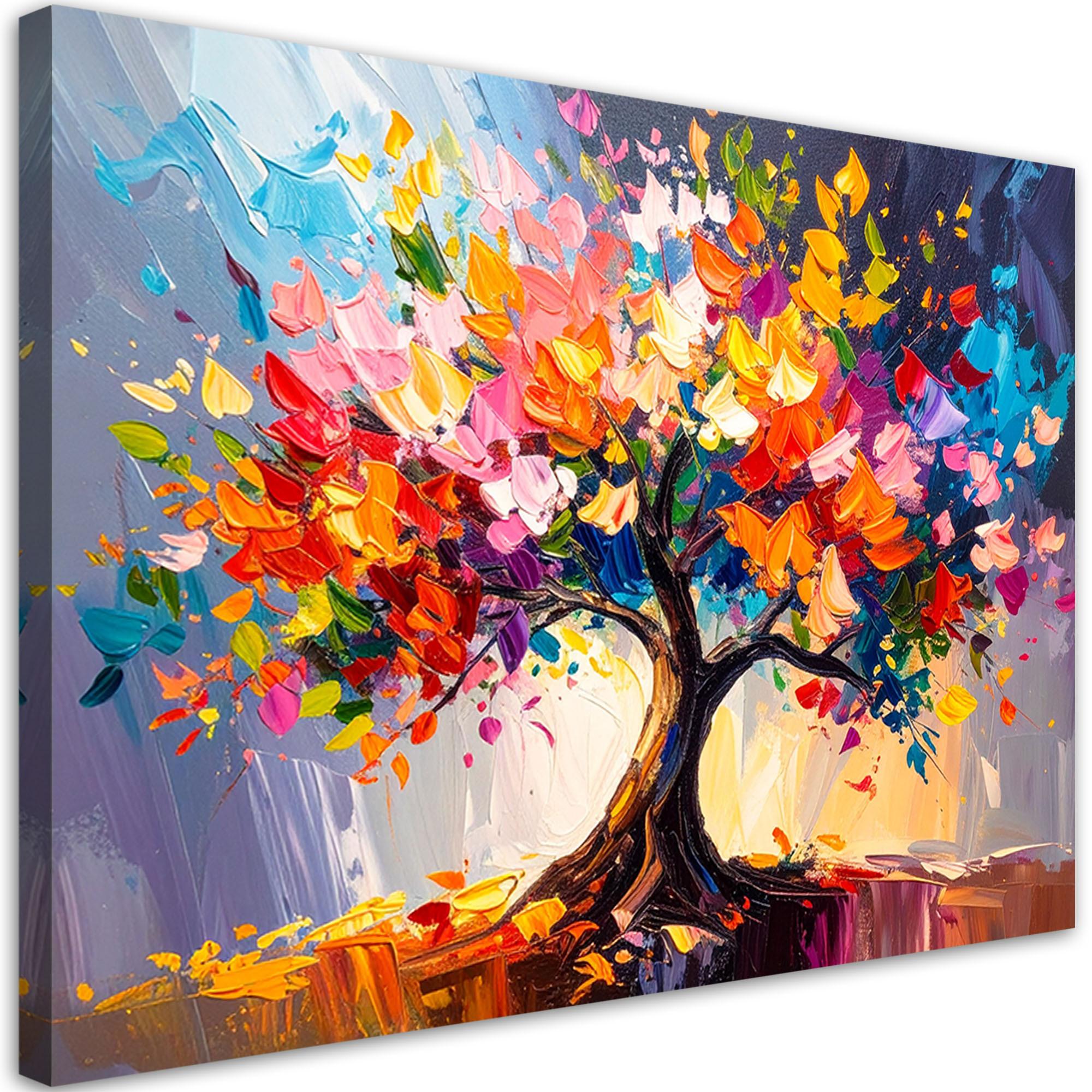 LEINWANDBILD 3D Bunter blühender Baum des Lebens 90x60cm - Multicolor, Textil (90/60cm) - Feeby