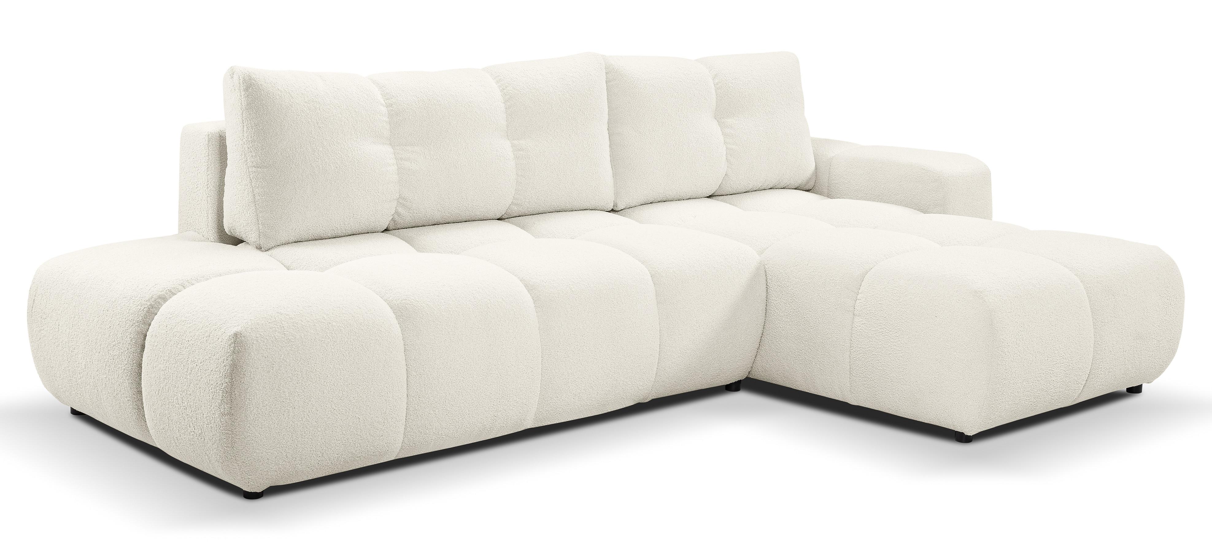 ECKSOFA L Form Hosio Cremeweiß 286/177/88 cm Rechts mit Schlaffunktion - Creme/Schwarz, Kunststoff/Textil (286/177cm) - AX Living