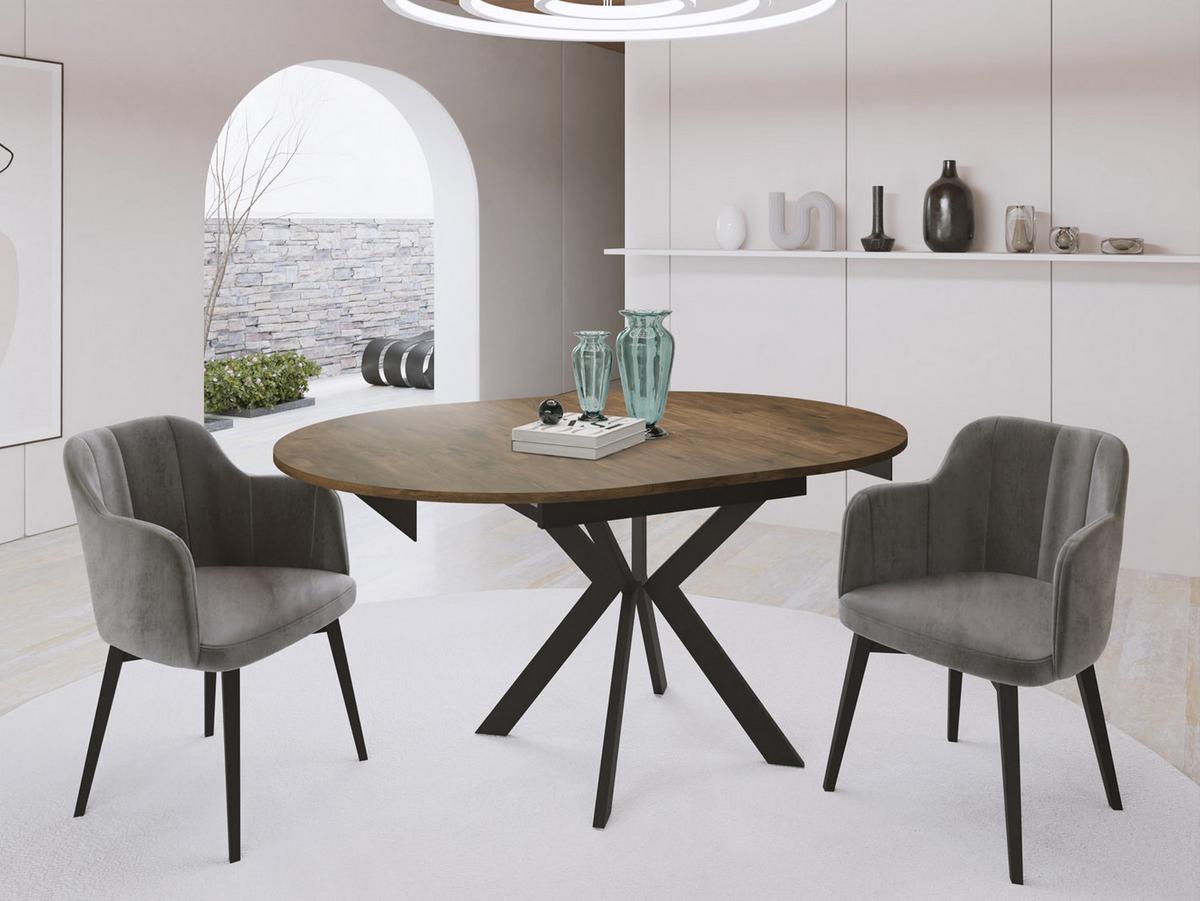 ESSTISCH Lily runder ausziehbarer, Lefkas Eiche 100-140/100/76 cm - Alteiche/Schwarz, Holzwerkstoff/Metall (100/100/76cm) - WFL GROUP