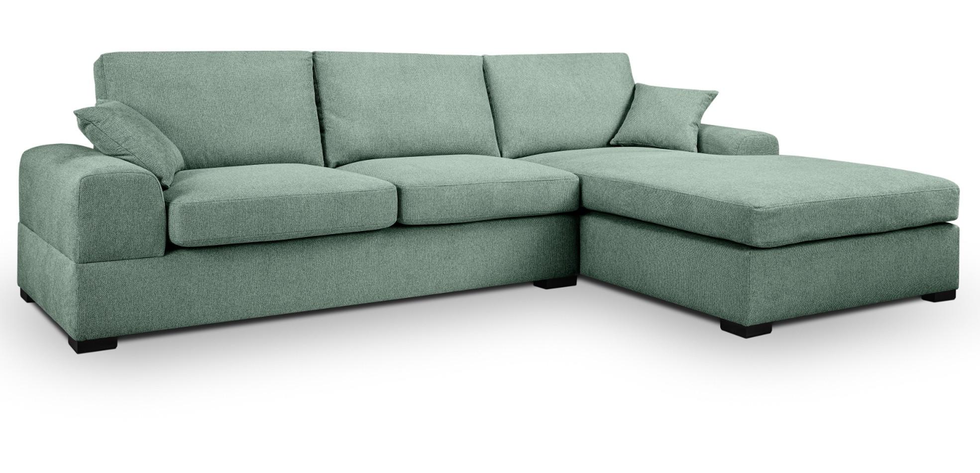 SOFA petrol Strukturstoff 308 cm, Ecksofa 5-Sitzer, L-Sofa Ottomane rechts - Petrol/Schwarz, Holz/Textil (308/186cm) - Inn.Furn
