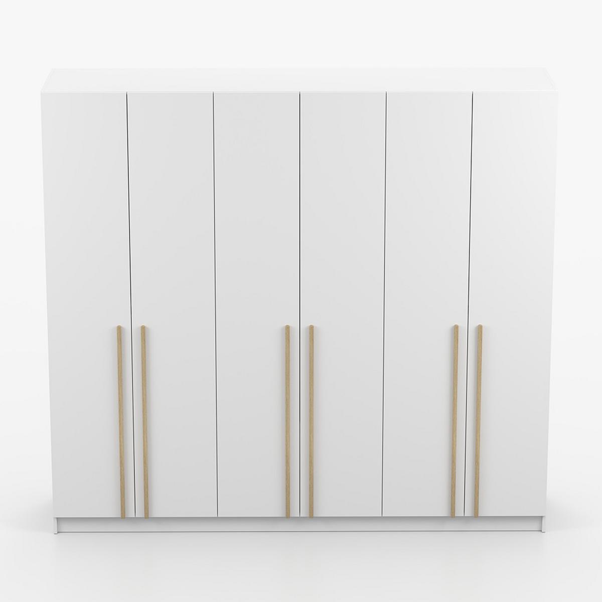 DREHTÜRENSCHRANK SEVILLA 6D 230 cm Weiß/Weiß, 6-türig, Holzgriffe - Eukalyptusholzfarben/Weiß, Holz/Holzwerkstoff (230/210/57cm) - imoebel24