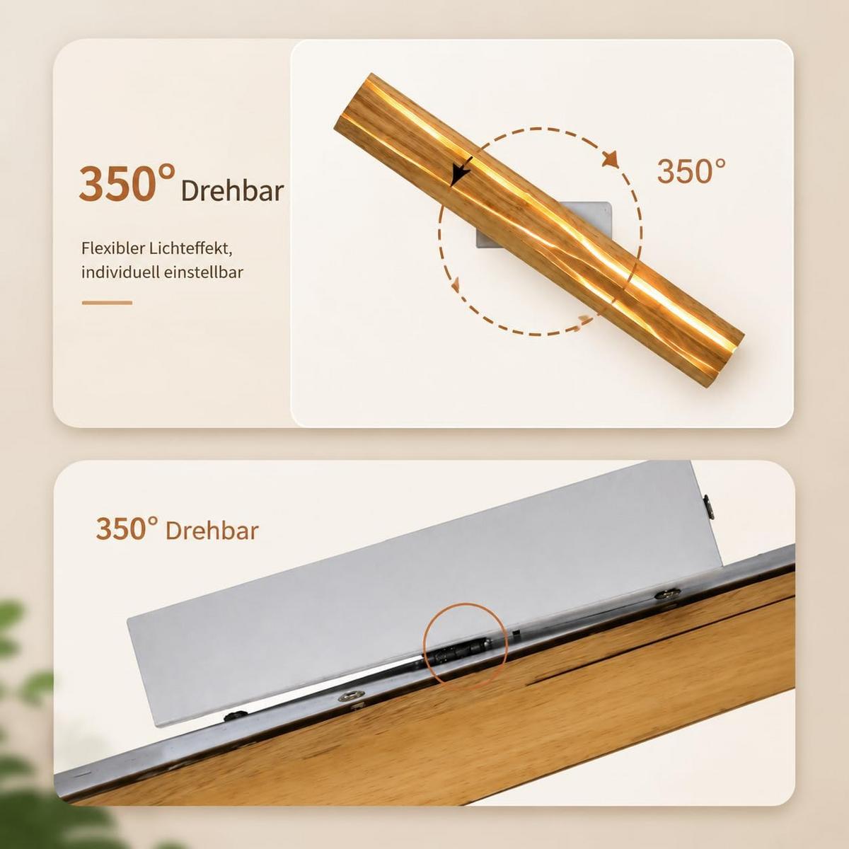 LED WANDLEUCHTE Olenly 50/8/3 cm - Braun, Holz/Metall (8/3/50cm) - ZMH
