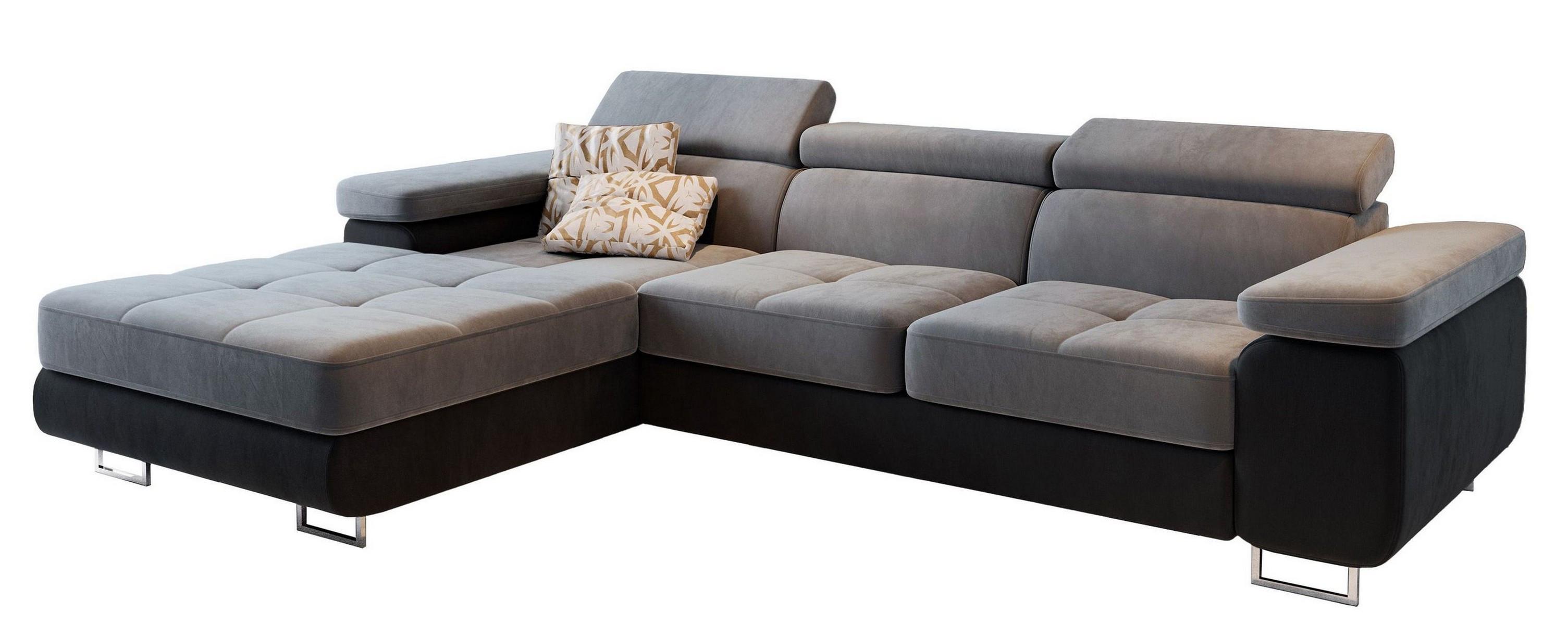 ECKSOFA ELMA L-S Hellgrau Velours-Stoff mit Schlaffunktion - Silberfarben/Hellgrau, Holz/Textil (280/205cm) - MASSENO