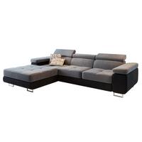 ECKSOFA ELMA L-S Hellgrau Velours-Stoff mit Schlaffunktion - Silberfarben/Hellgrau, Holz/Textil (280/205cm) - MASSENO