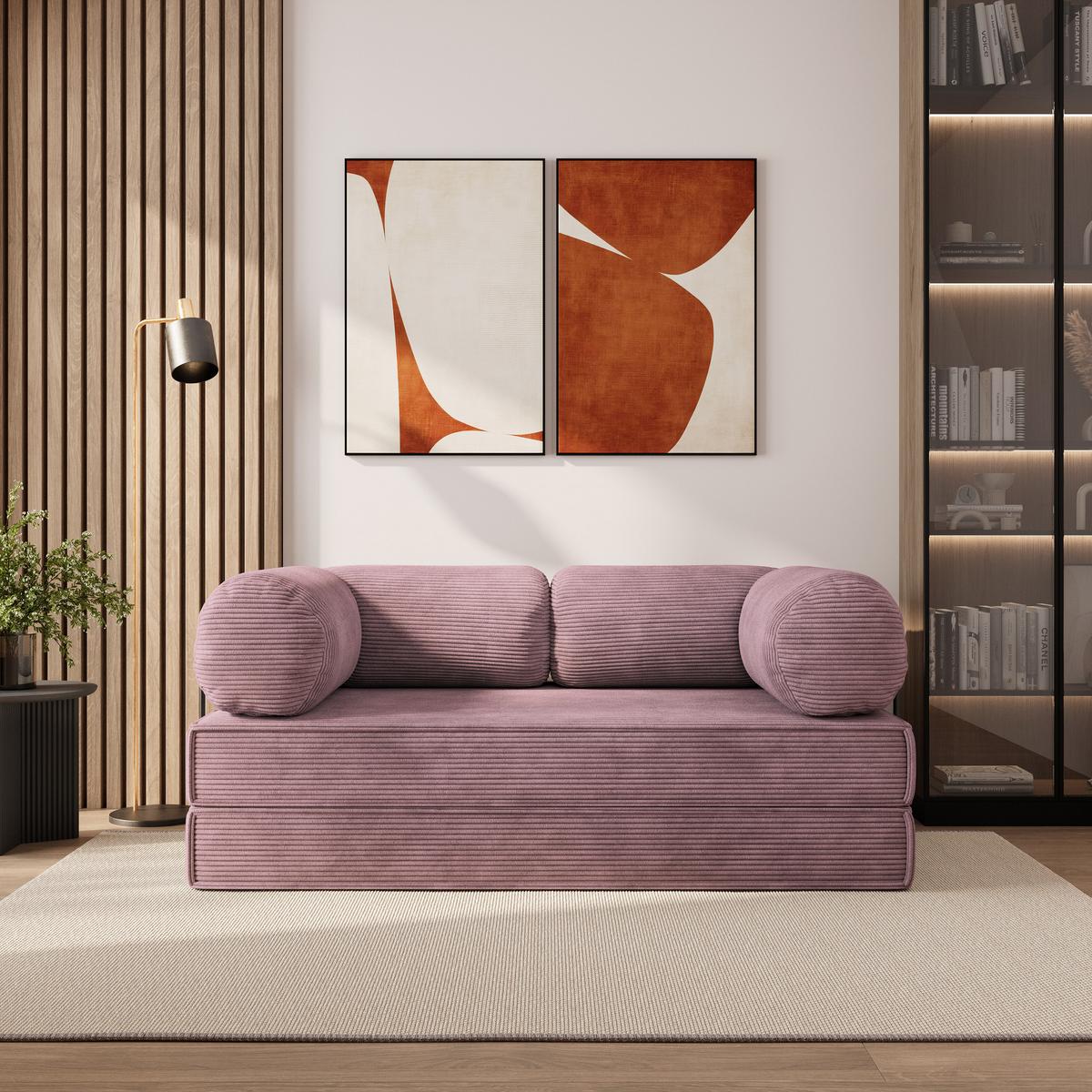 BETTSOFA ALVIO aus Schaumstoff Cordstoff Lila Schlaffunktion - Lila, Textil (170/68/80cm) - MASSENO