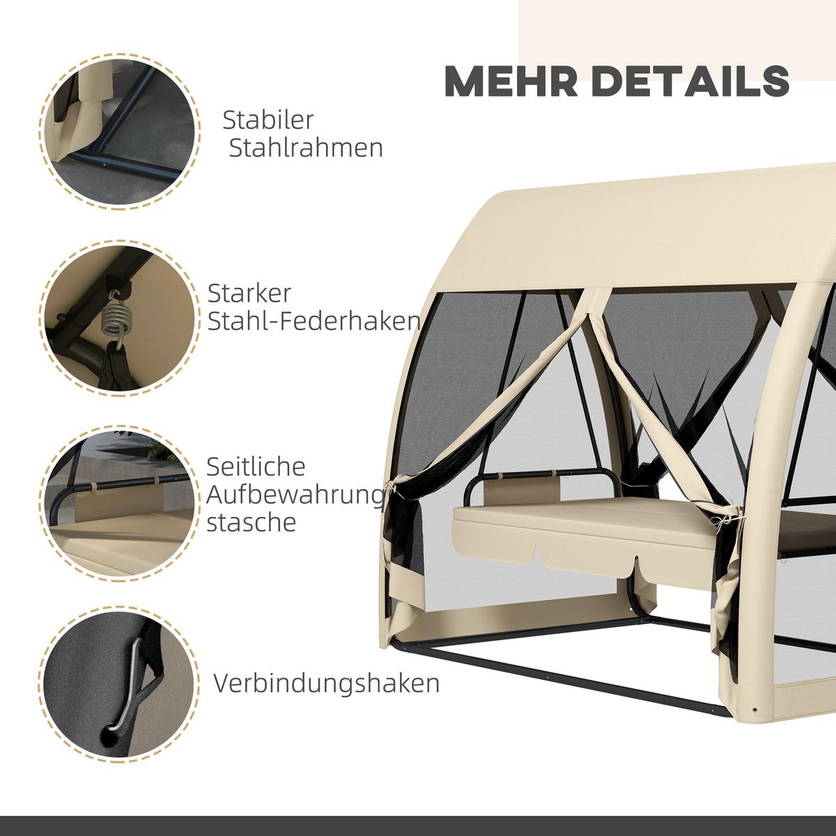 HOLLYWOODSCHAUKEL mit Liegefunktion 3-Sitzer - Beige, Metall (140/197/240cm) - Outsunny