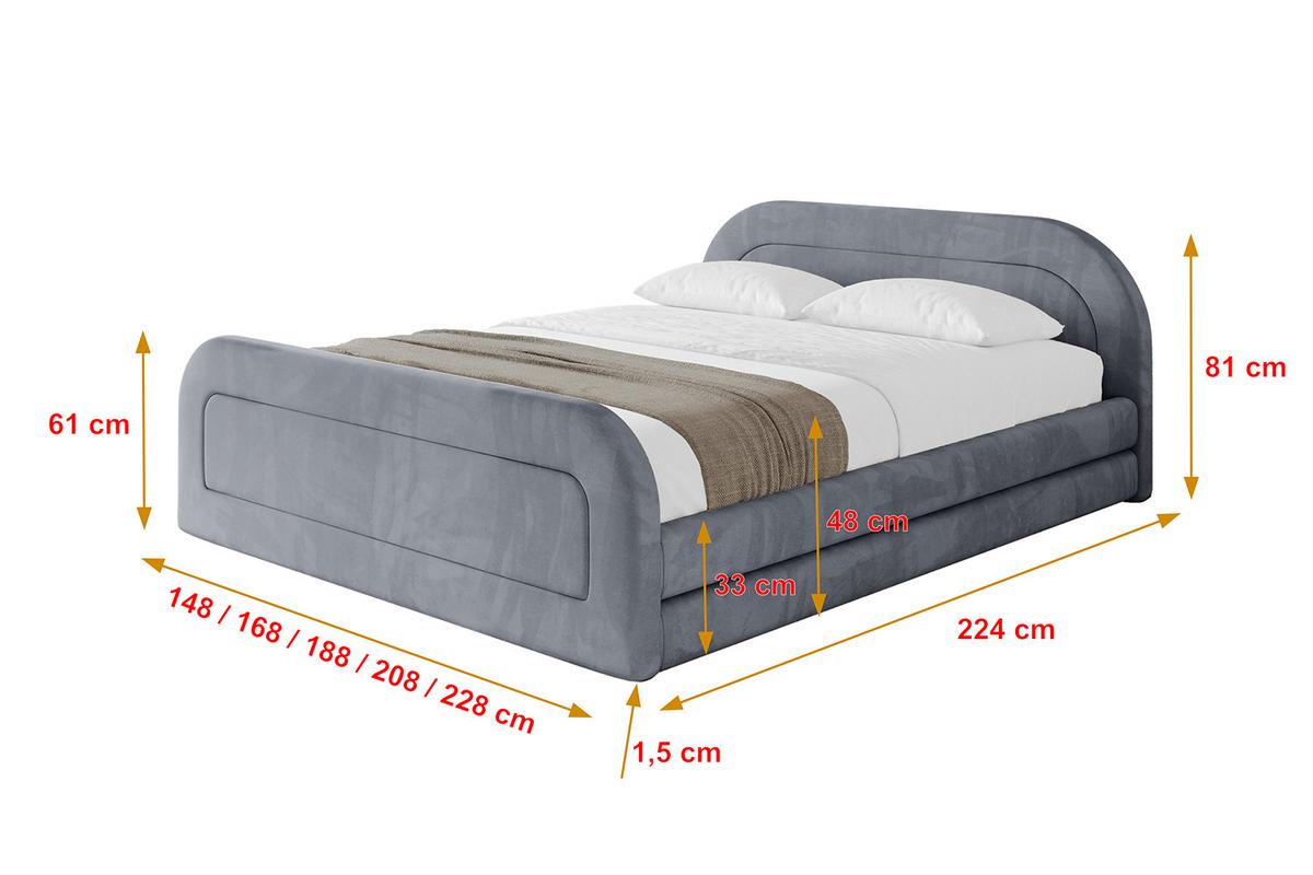 POLSTERBETT mit Bettkasten, Fußteil und Lattenrost, Boxbett ohne Matratze - LERIS-v1-Z 180x200 Grau - Grau, Holzwerkstoff/Textil (180/200cm) - ALTDECOR