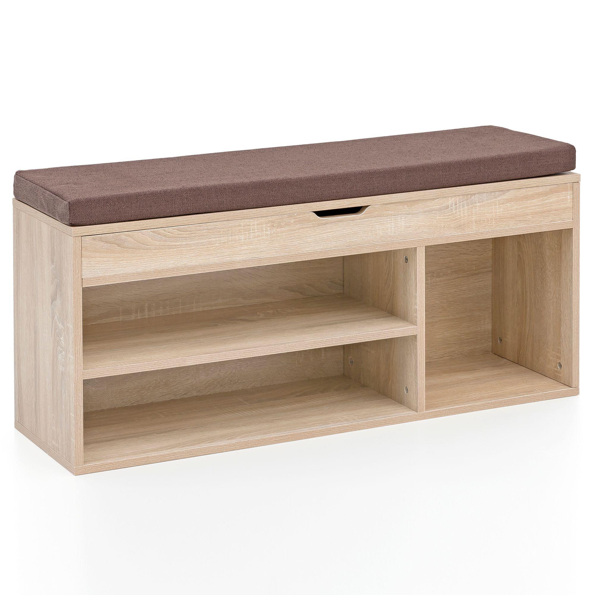 SCHUHBANK Holz gepolstert mit Stauraum, Sonoma 104x32x51 cm - Beige/Braun, Textil (104/51/32cm) - KADIMA DESIGN