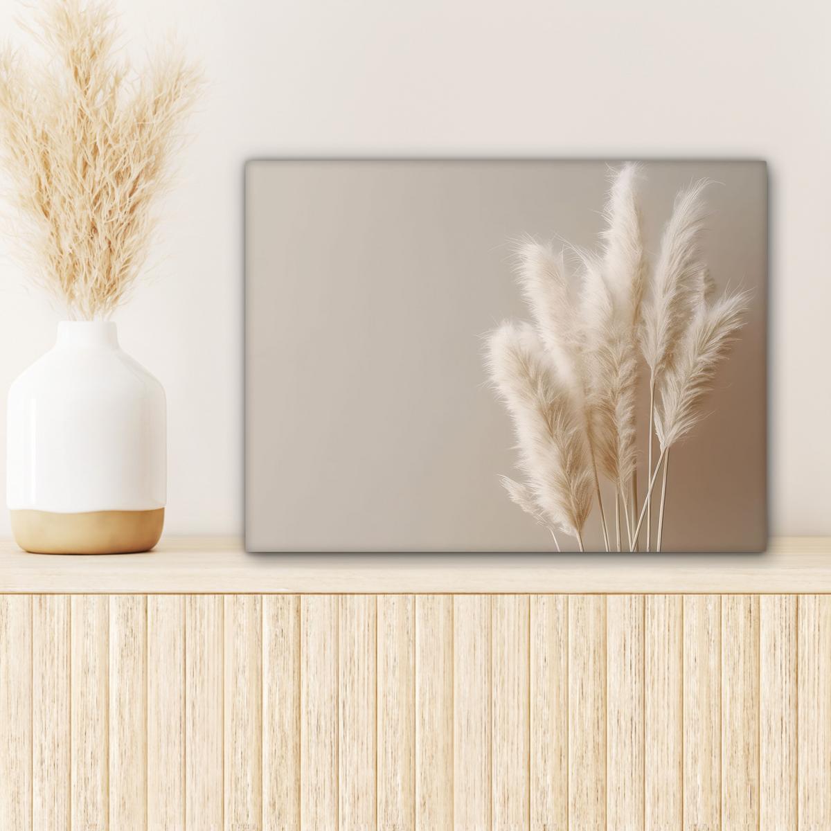 LEINWANDBILD Pampasgras - Federn - Pastell - Weiß Wandbild 40x30 cm - Naturfarben, Textil (40/30cm) - MuchoWow