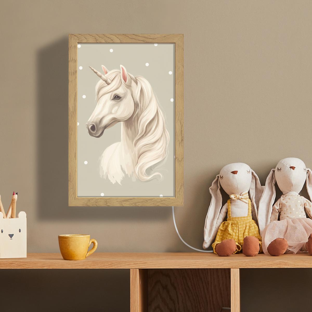 WANDLEUCHTE Einhorn - Weiß - Punkte 20x30 cm - Taupe, Holzwerkstoff (20/30/8cm) - OnlyWow