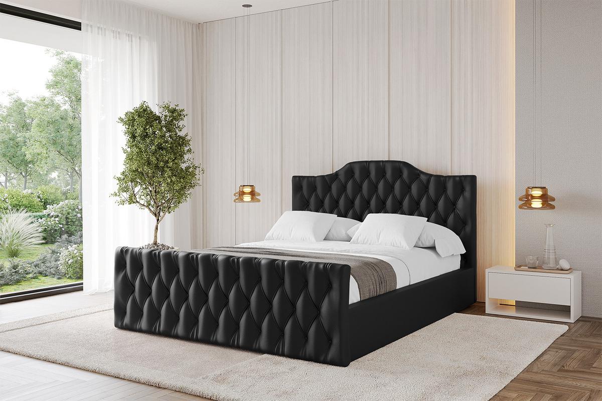 POLSTERBETT mit Bettkasten, Fußteil und Lattenrost, Boxbett mit Matratze H3/H4 - FALIO-Z 120x200 Schwarz Kunstleder - Schwarz Hochglanz, Holzwerkstoff/Textil (120/200cm) - ALTDECOR