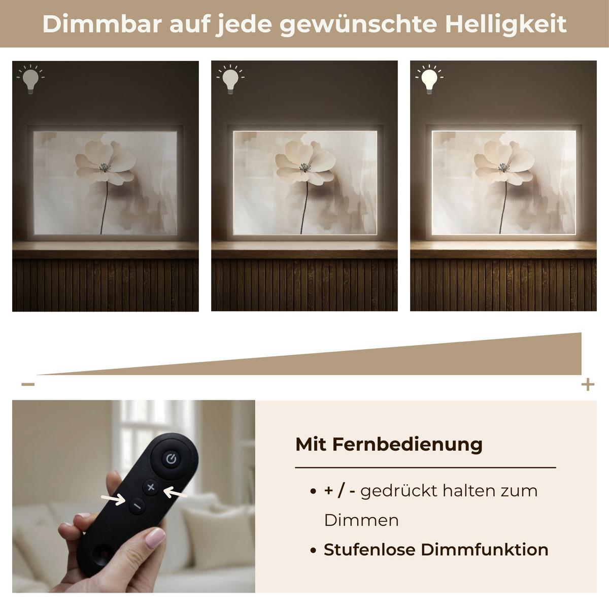 WANDLEUCHTE MIT AKKU Blume - Beige - Farbe - Schatten 40x30 cm - Beige, Holzwerkstoff (40/30/8cm) - OnlyWow