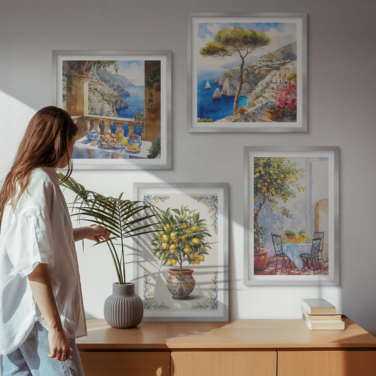 BILDER SET 4er Set - 50x50 cm & 40x60 cm Silberner Rahmen - Tisch aus Zitronenbaum - Silberfarben, Kunststoff (50/50cm) - TULUP