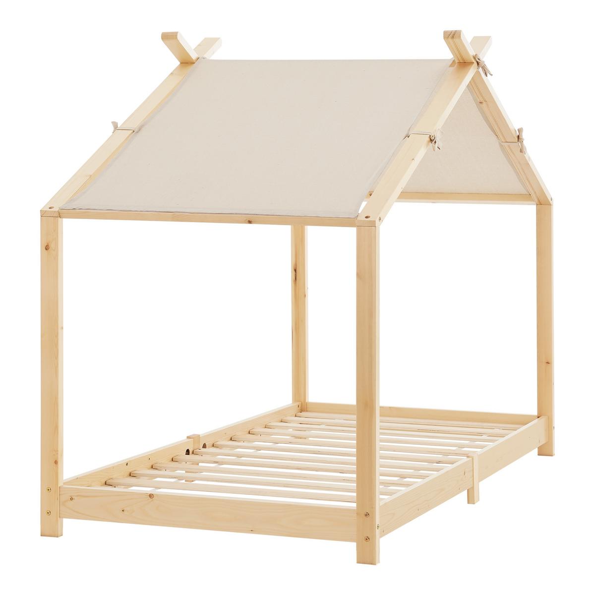 HAUSBETT Brome - Naturfarben, Holz/Textil (90/200cm) - [en.casa]