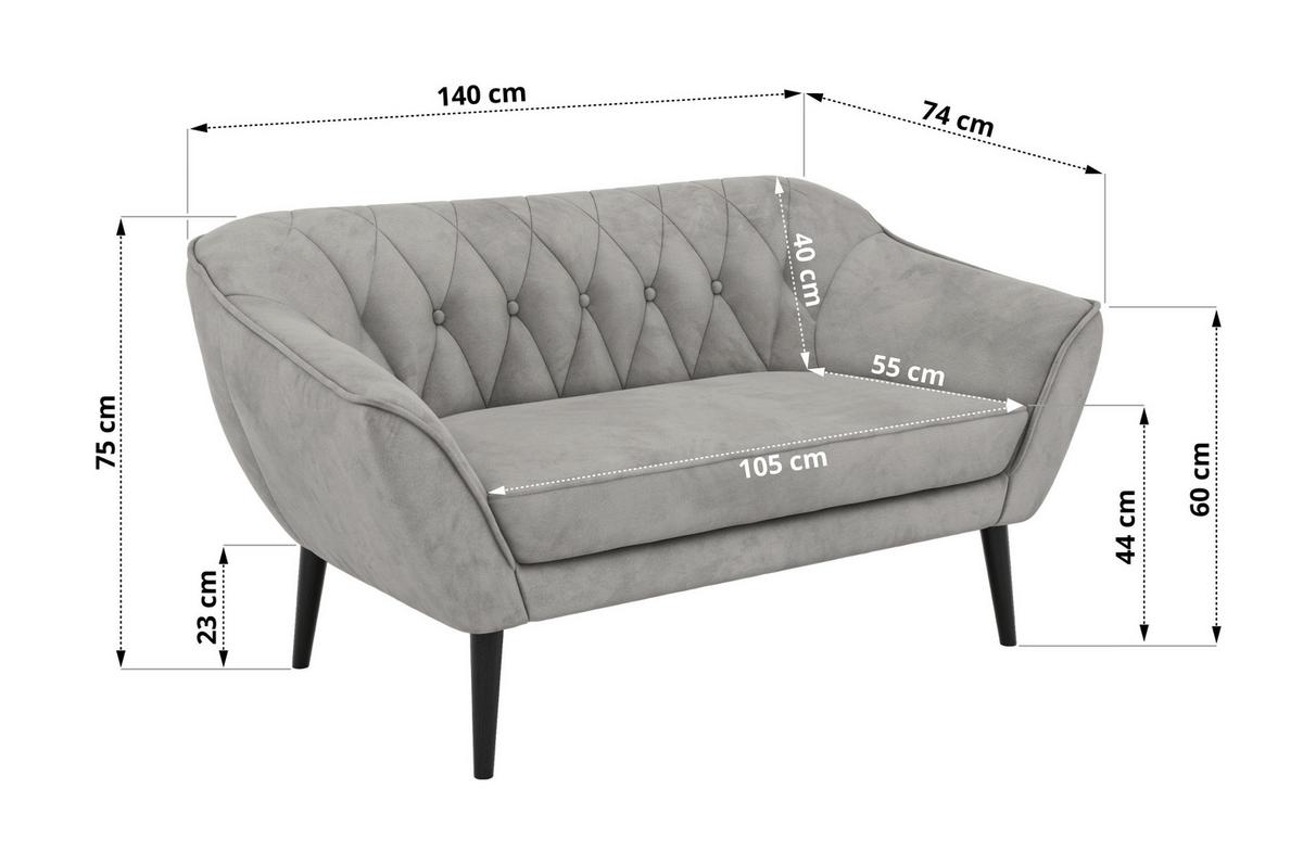 2-SITZER-SOFA PIRS - Hellgrau Velvet - Schwarze Beine - Hellgrau/Schwarz, Holzwerkstoff/Textil (140/75/74cm) - MKS
