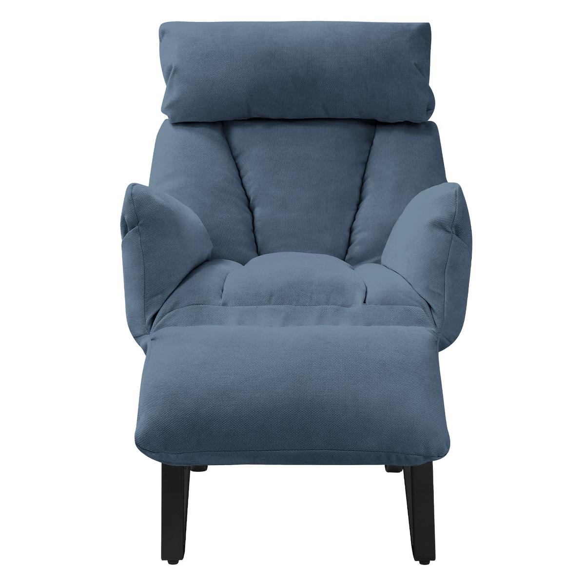 SESSEL mit Liegefunktion Blau Leinenbezug Relaxsessel verstellbar für Wohnzimmer - Blau/Schwarz, Textil/Metall (85/102/82cm) - ML-DESIGN