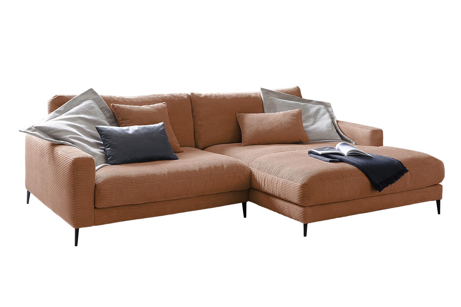 ECKSOFA CARA Braun Cord - Schwarz/Braun, Textil/Metall (272/190cm) - KAWOLA