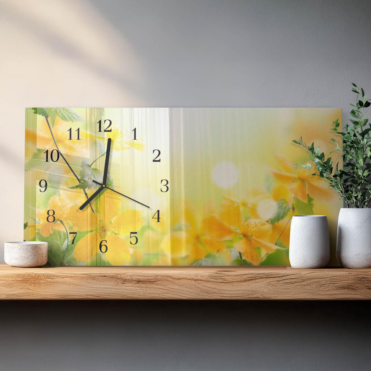 WANDUHR aus Glas 60x30 cm - Blumen - Gelb, Glas (60/30/0.4cm) - TULUP