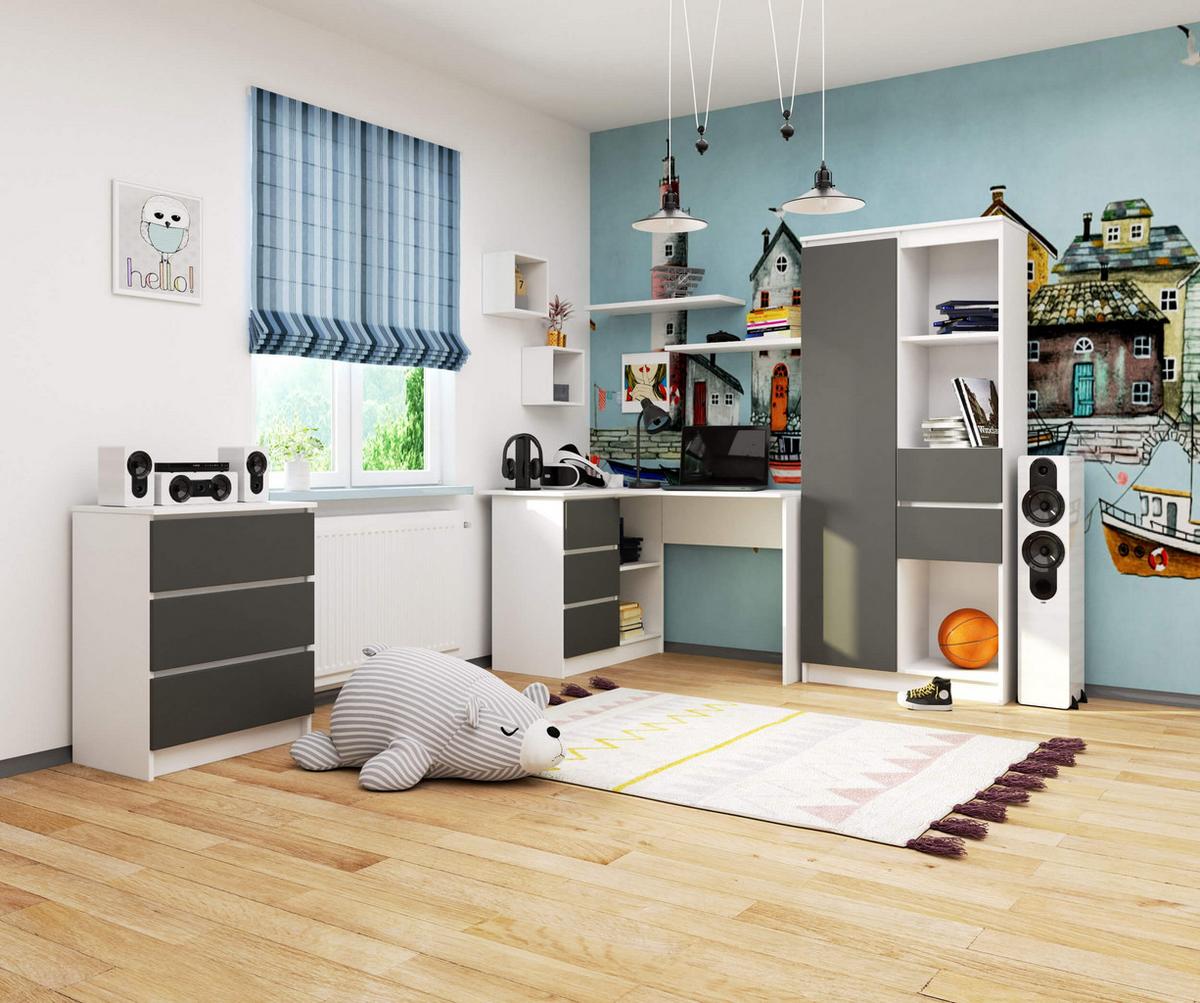 SCHREIBTISCH Weiß, Graphit Grau 77/124/85 - Weiß, Holzwerkstoff (135/50/77cm) - RAUMHIRSCH FURNITURE