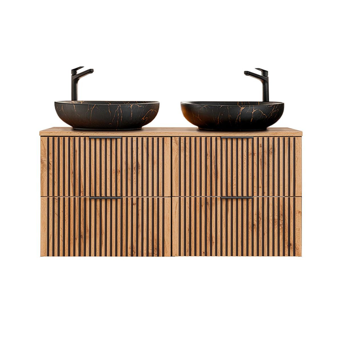 BADMÖBEL 120.6cm Gaia 2er-Set Holz in Eichenoptik und Schwarz - Schwarz, Holzwerkstoff (120.6/59/46cm) - Petits-meubles