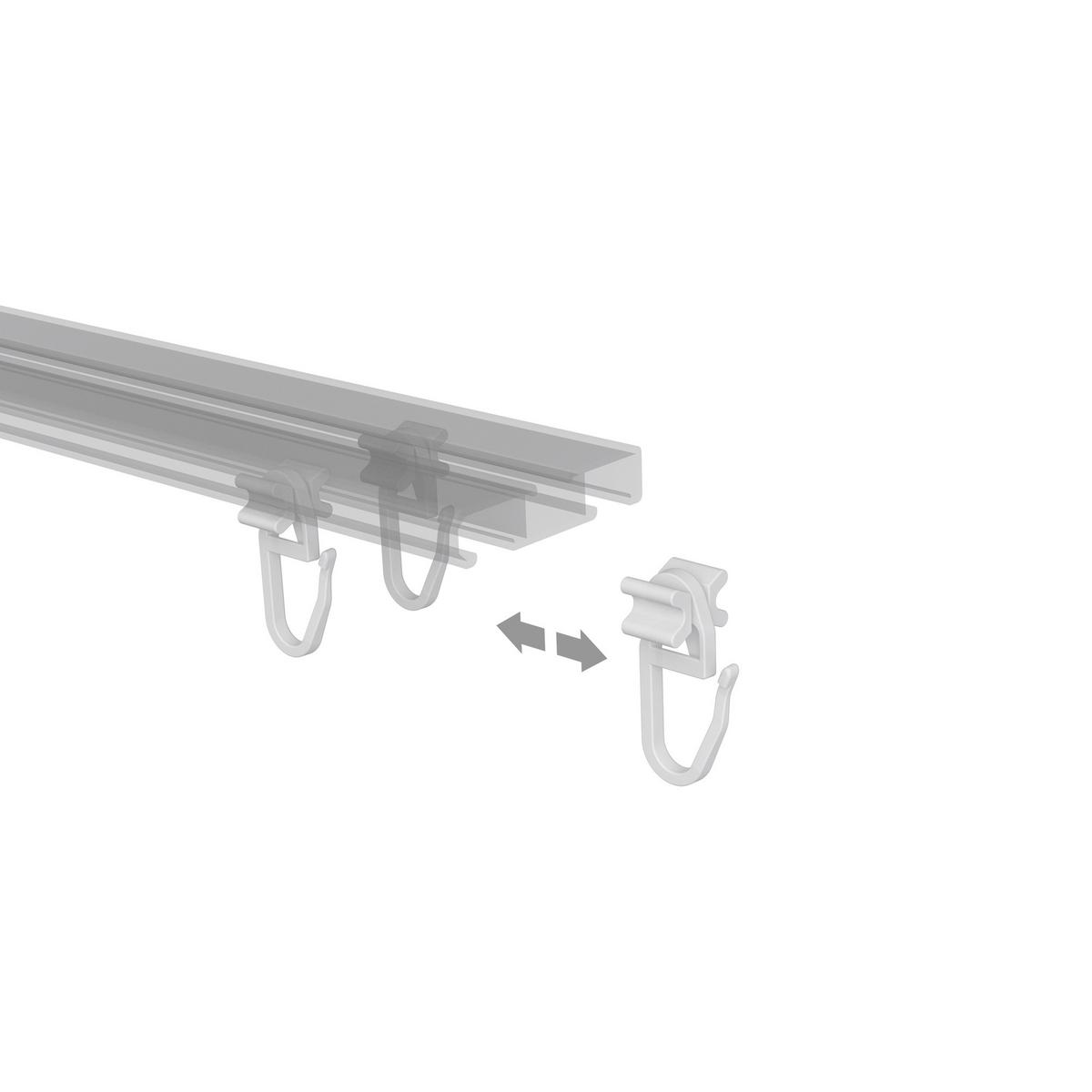 FALTENGLEITER MIT FALTENHAKEN für Innenläufe / Gardinenschienen mit Nutbreite 5,4 bis 6 mm, Packung 100 Stück - Weiß, Kunststoff (1.1/2.8/1cm) - INTERDECO