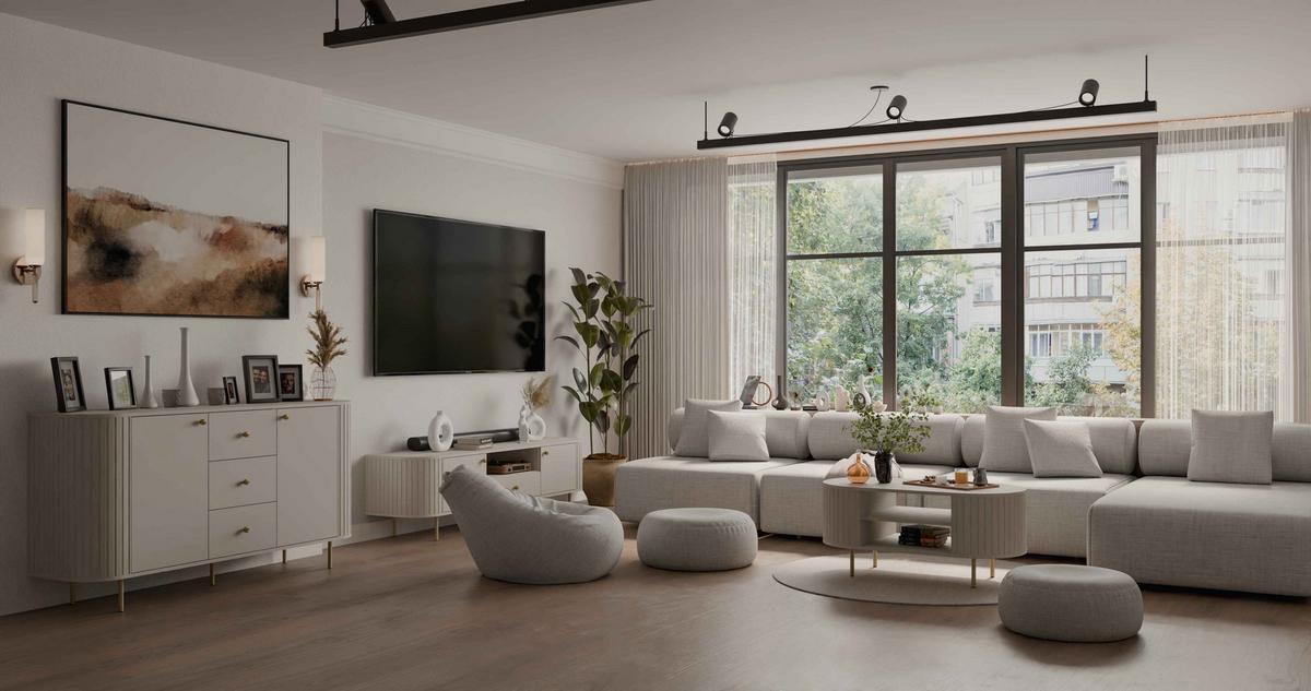 KOMMODE BOLLA 164,4/85,4/42,3cm mit 3 Schubladen 2 Türen Beige - Beige, Holzwerkstoff (164.4/85.4/42.3cm) - MASSENO