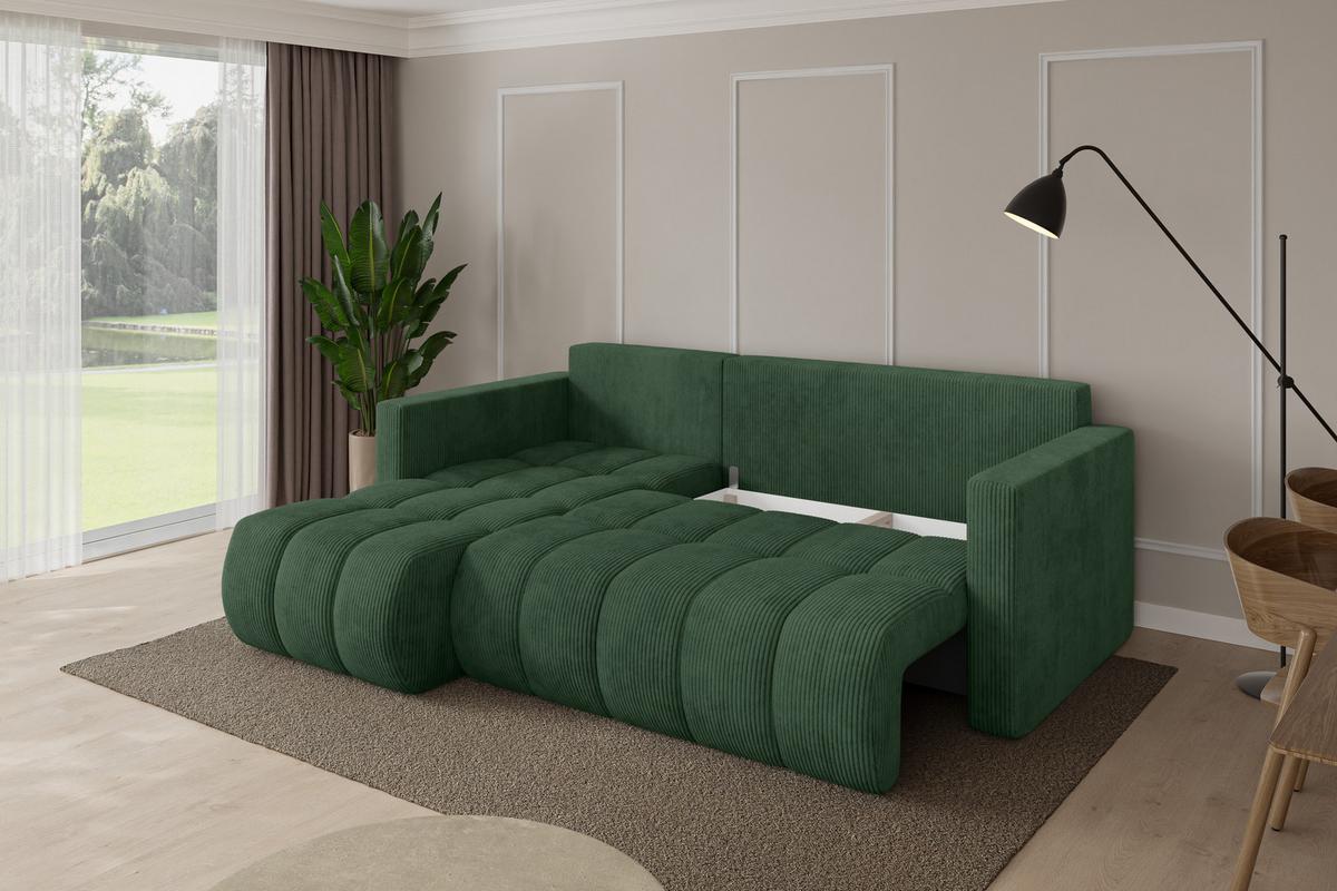 ECKSOFA mit Schlaffunktion Ottomane Links GARD-L 226x146x85 Grün Cord - Dunkelgrün/Schwarz, Holzwerkstoff/Kunststoff (226/146cm) - ALTDECOR